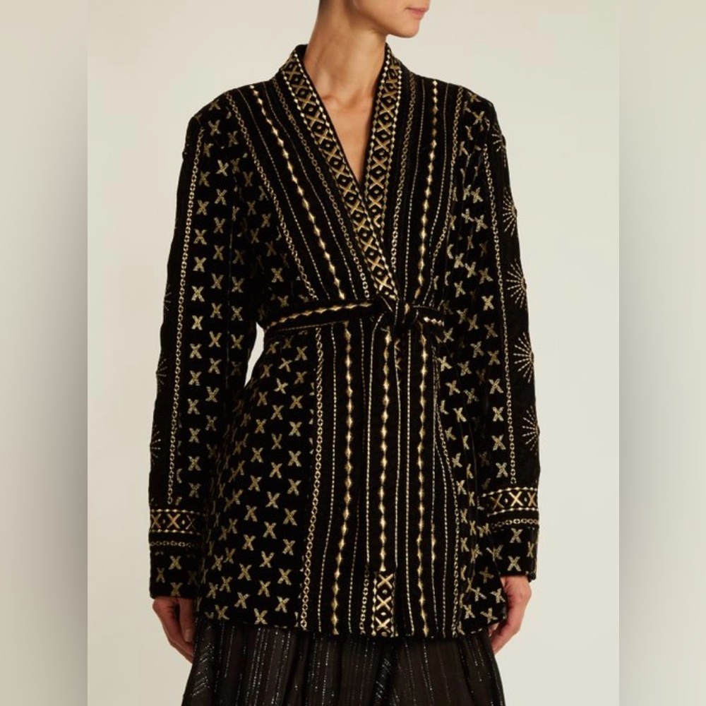 Dodo Bar Or Black Velvet Embroidered Kimono, One Size